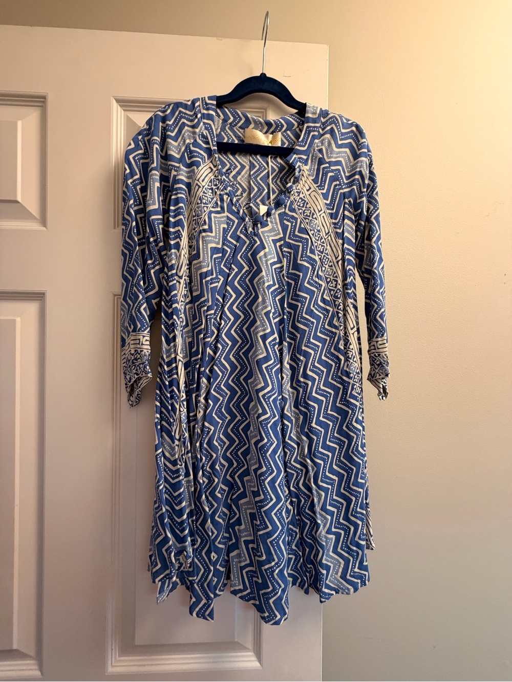 Girl’s Blue Printed V-Neck Swing Dress